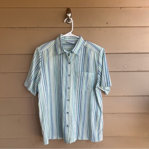Alfred Dunner Striped Button Down Shirt - Size 14 - Vintage Preppy Modest Casual - Picture 1 of 4